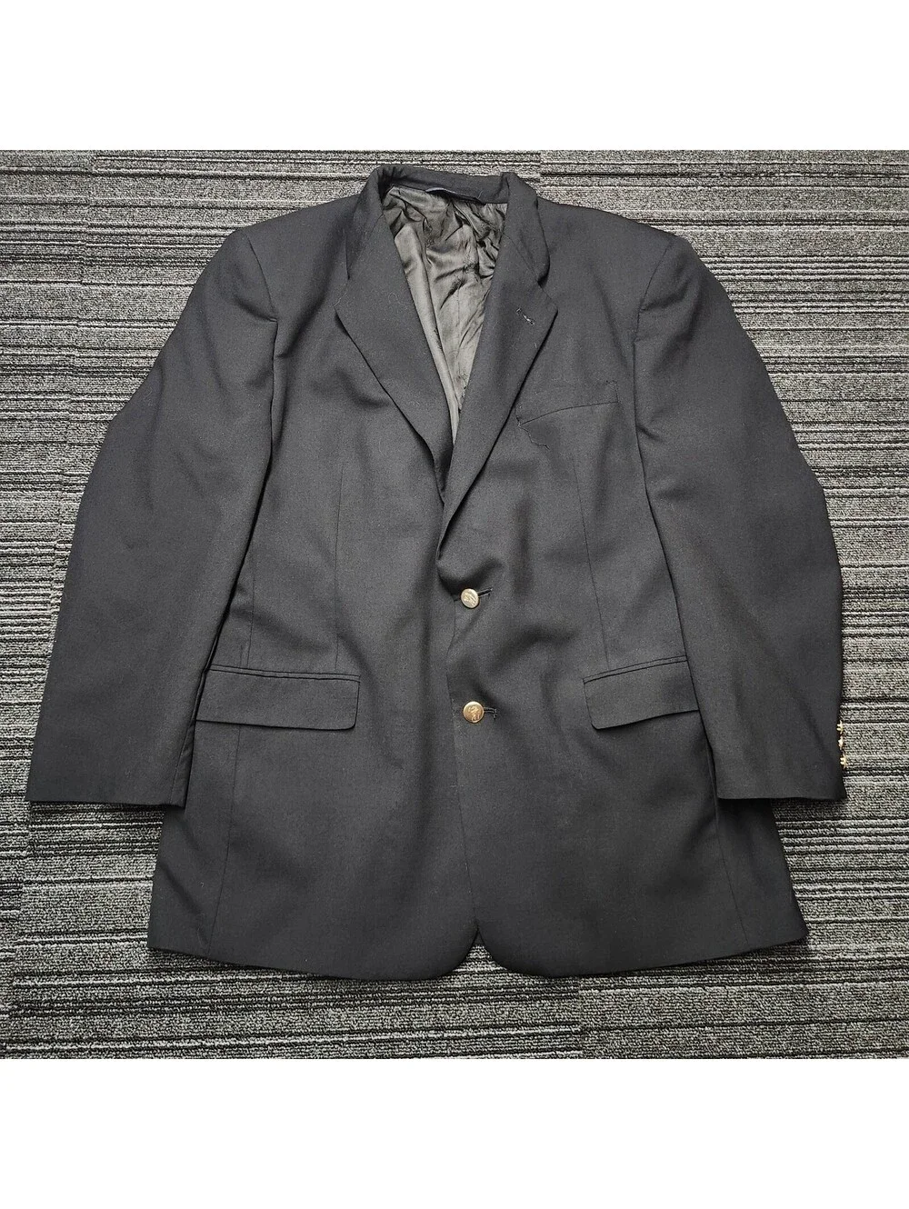 Burberrys Vintage Black Wool Blazer Gold Buttons Mens 48R Made In England Jacket